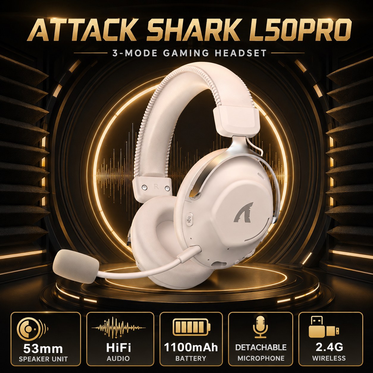 Anc Wireless Headphones Bluetooth 5.3 - ATTACK SHARK L50Pro Gaming Headset, 53mm